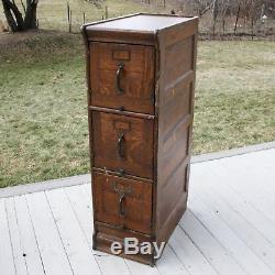 Vintage Globe 3-Drawer Oak Wood File Filing Cabinet Antique Tilt Out Face Wooden