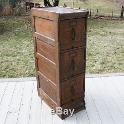 Vintage Globe 3-Drawer Oak Wood File Filing Cabinet Antique Tilt Out Face Wooden