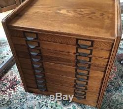 Vintage Golden Oak 10 Drawer Filing Cabinet Globe Library or Office File