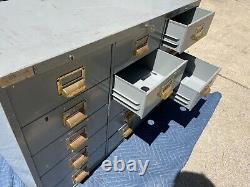 Vintage Gray Industrial 15 Drawer Cleveland Metal Cabinet with Key