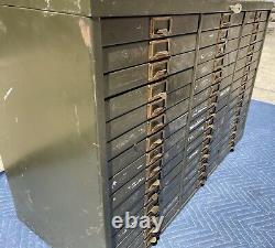 Vintage Green Industrial 45 Drawer Cleveland Metal Cabinet with Key