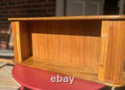 Vintage HTF Mid Century Eppco Enterprises Teak Tambour Door Wall Mount Cabinet