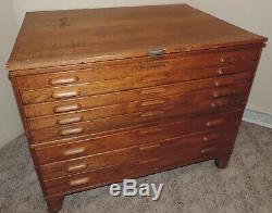 Vintage Hamilton Oak Wood Flat File Art Drafting Map Cabinet 2 Sections/Top/Base