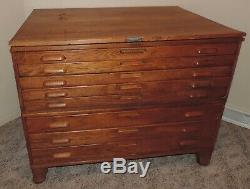 Vintage Hamilton Oak Wood Flat File Art Drafting Map Cabinet 2 Sections/Top/Base