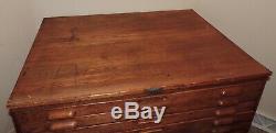 Vintage Hamilton Oak Wood Flat File Art Drafting Map Cabinet 2 Sections/Top/Base