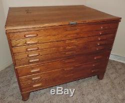 Vintage Hamilton Oak Wood Flat File Art Drafting Map Cabinet 2 Sections/Top/Base