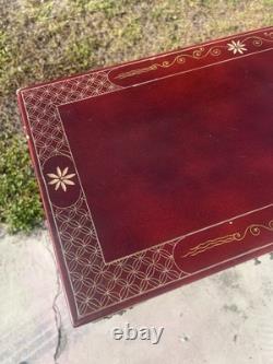 Vintage Hand Painted Red Lacquer Asian Oriental Cabinet Table Made in Spain