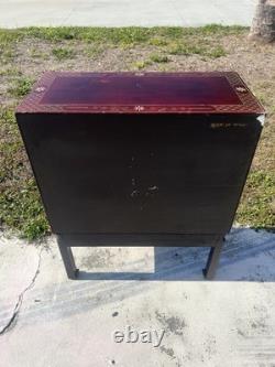 Vintage Hand Painted Red Lacquer Asian Oriental Cabinet Table Made in Spain