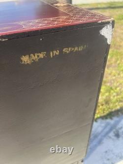 Vintage Hand Painted Red Lacquer Asian Oriental Cabinet Table Made in Spain