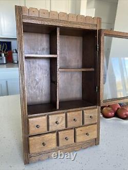 Vintage Hanging Country Spice Cabinet Oak With 7 Drawers and 4 Cubbies 23 H