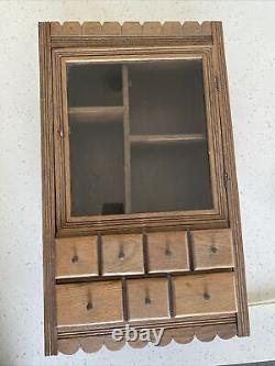 Vintage Hanging Country Spice Cabinet Oak With 7 Drawers and 4 Cubbies 23 H