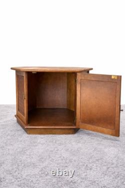 Vintage Hexagonal Wood Pedestal Cabinet Side Table c. 1976 Mid Century Style