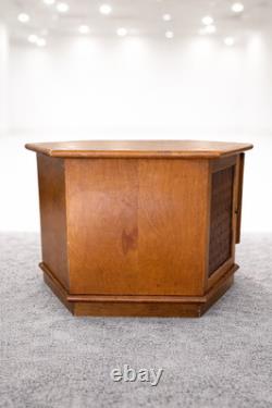 Vintage Hexagonal Wood Pedestal Cabinet Side Table c. 1976 Mid Century Style