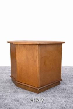 Vintage Hexagonal Wood Pedestal Cabinet Side Table c. 1976 Mid Century Style
