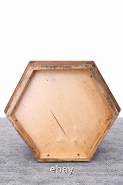 Vintage Hexagonal Wood Pedestal Cabinet Side Table c. 1976 Mid Century Style