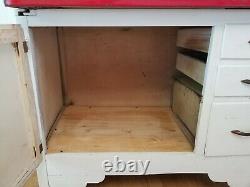 Vintage Hoosier Sellers Type White Wooden Kitchen Cabinet Flour Bin Enamel Top
