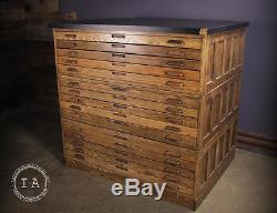 Vintage Industrial 15 Drawer Wooden Flat File Print Cabinet