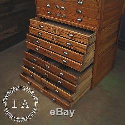 Vintage Industrial 16 Drawer Modular Flat File Blueprint Cabinet