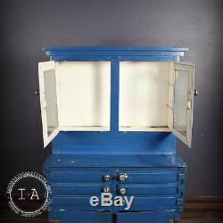 Vintage Industrial Blue Apothecary 6 Drawer Medical Cabinet
