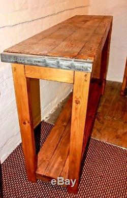Vintage Industrial German Wooden Oak Console Table