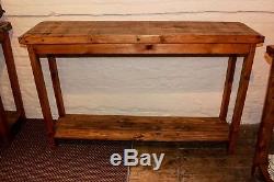 Vintage Industrial German Wooden Oak Console Table