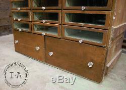 Vintage Industrial Glass Front 20 Drawer Barrister Display Cabinet Grand Rapids