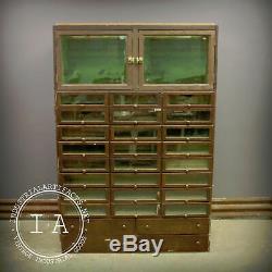 Vintage Industrial Glass Front 28 Drawer Display Cabinet