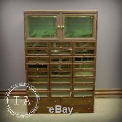 Vintage Industrial Glass Front 28 Drawer Display Cabinet Grand Rapids Showcase