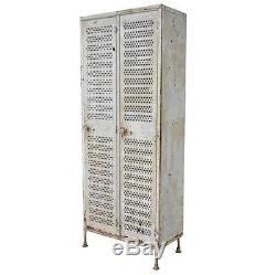 Vintage Industrial Painted Metal Double Door Gym School Storage Lockers Cabinets