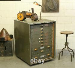 Vintage Industrial Rolling Cabinet Workbench Steel Drawers Flat Files Map Tool