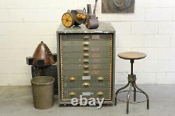 Vintage Industrial Rolling Cabinet Workbench Steel Drawers Flat Files Map Tool