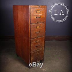 Vintage Industrial Shaw Walker 4 Drawer Wooden File Cabinet