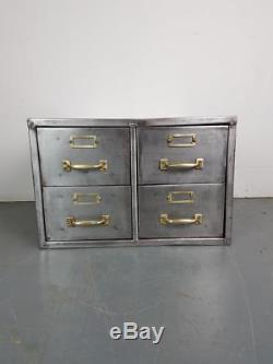 Vintage Industrial Stripped Steel 4 Drawer Filing Cabinet #2275