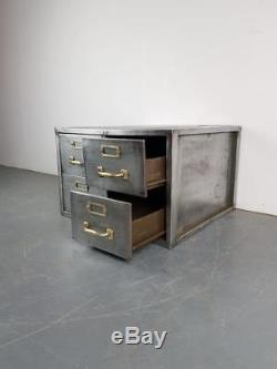 Vintage Industrial Stripped Steel 4 Drawer Filing Cabinet #2275