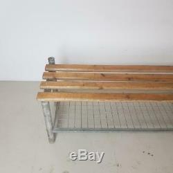 Vintage Industrial Wood And Wire Mesh Gym School Bench Shoe Rack #2651