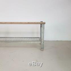 Vintage Industrial Wood And Wire Mesh Gym School Bench Shoe Rack #2651