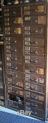 Vintage Industrial Wood Cabinet Antique 23 Drawers Oak