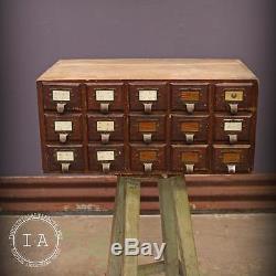 Vintage Industrial Wooden 15 Drawer Card Catalog Storage Cabinet