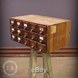Vintage Industrial Wooden 15 Drawer Card Catalog Storage Cabinet