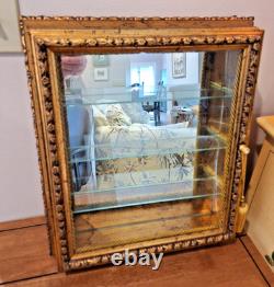 Vintage Italian Gilded Shadow Box Display Cabinet with Mirrored Back & Glass Door