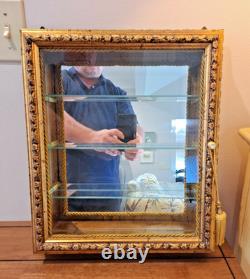 Vintage Italian Gilded Shadow Box Display Cabinet with Mirrored Back & Glass Door