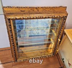 Vintage Italian Gilded Shadow Box Display Cabinet with Mirrored Back & Glass Door