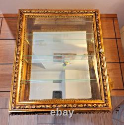 Vintage Italian Gilded Shadow Box Display Cabinet with Mirrored Back & Glass Door