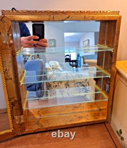 Vintage Italian Gilded Shadow Box Display Cabinet with Mirrored Back & Glass Door