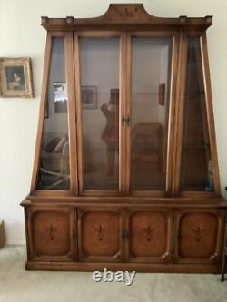 Vintage Italian Mid-Century Lighted Display Cabinet Hutch Burlwood Inlay