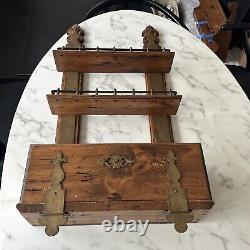 Vintage Italian Wood And Brass Hanging Galleried Cabinet Gothic ecclesiastical