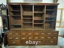 Vintage J. D. Warren Oak Hardware Store/ General Store 8 Ft Wide Display Cabinet