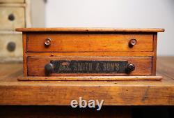 Vintage Jas Smith & Sons Sewing Needle Spool Cabinet Wood Apothecary drawer box