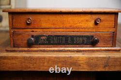 Vintage Jas Smith & Sons Sewing Needle Spool Cabinet Wood Apothecary drawer box