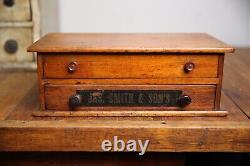 Vintage Jas Smith & Sons Sewing Needle Spool Cabinet Wood Apothecary drawer box